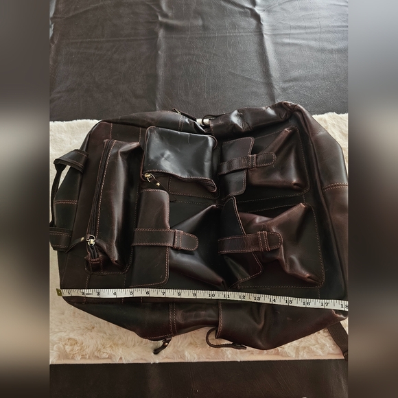 Brown Genuine Leather Backpack with Multiple Pockets - Picture 13 of 13